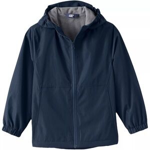 Lands' End School Uniform Rain Jacket Fleece Lined Navy L 10 12 Kids Boys Girls
